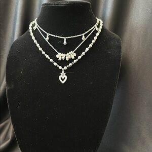 Cookie Lee Silver Heart Layered Necklace